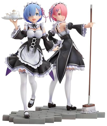Jiumaocleu Anime Re:0 Lot de 2 figurines Rem et Ram - 22 cm - Édition soubrette en PVC - Figurine à collectionner - Décoration de bureau - Cadeaux d'anniversaire