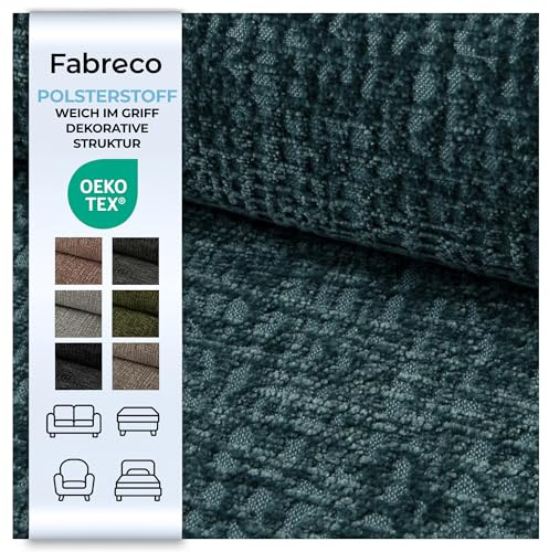 Fabreco FROLISA Polsterstoff - 3M x 142cm - Chenille-Stoff mit Muster, Dekostoff Meterware, 142 cm breit, strapazierfähiger Möbelstoff für Wohnzimmer, Gewicht 370g/m² - Türkis