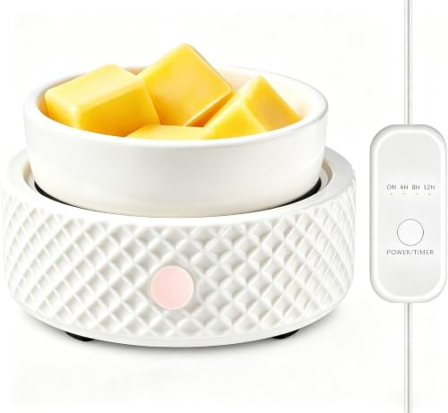Wax Melt Burner Warmer Ceramic 4-in-1 Electric Candle Warmer with 4 Timers Auto Shut-off for Scented Wax Melts, Candle Jars, Essential Oil, Coffee Cup Warmer Home Office Bedroom Gifts for Women White