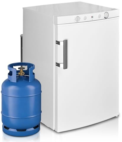 SMETA Gas Kühlschrank mit Gefrierschrank,Camping Kühlschrank 12v 230v Gas,Wohnwagen Kühlschrank Auto Kühlschrank 12v/230v/GAS LPG 97 Lfür Wohnmobil Camping Reisemobil Garage,Leiser 0dB,Weiß