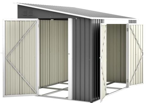 Trädgårdshus, utrustningshus, metall, cykelgarage – 6 x 8 fot med stort utrymme, metallskjul med dubbeldörr och sidodörr, väderbeständig, för cykel, trädgårdsredskap och soptunna, med golvsats