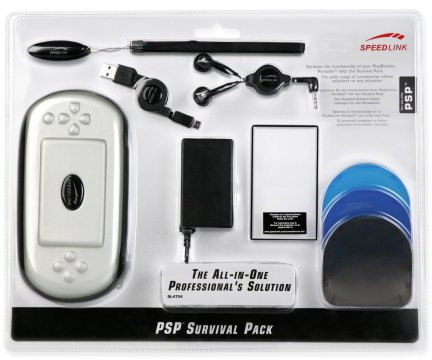 Speedlink Survival-Pack für die PSP/Playstation Portable (Tasche, Kopfhörer, Datenkabel, Displayfolie, KFZ-Ladegerät, 3 Spielehüllen uvm.)