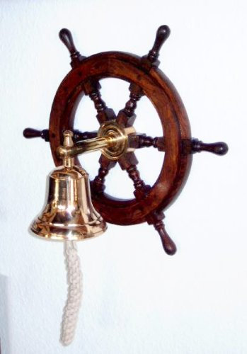Steuerrad massiv Holz mit Messing Schiff Glocke