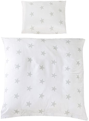 roba Babybettwäsche 80 x 80 Little Stars - Bettwäsche Set 2 teilig mit Stern Motiv - Baby Wiegenset 80x80 Decke & 40 x 35 Kissenbezug aus Baumwolle - Weiß