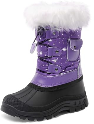 DREAM PAIRS Stivali Neve Bambini Impermeabili | Apertura ampia, isolamento 200g, fodera pelliccia, allacciatura rapida, tomaia impermeabile, caldi e comodi.