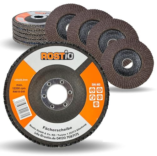 10 x Rostio Fächerscheibe 125 mm Stahl Fächer-Schleifscheibe Braun Normalkorund Flex/Winkelschleifer (Korn 40)
