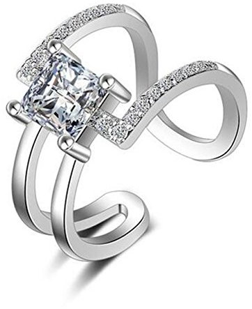 BROWOL Femme Bague Argent Fin 925 Élégant Diamant Carré Zircon Réglable Bague