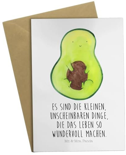 Mr. & Mrs. Panda Grußkarte Avocado Kern - Geschenk, Klappkarte, Avocadokern, Geburtstagskarte, Avokado, Spruch Leben, Gesund, Einladungskarte,