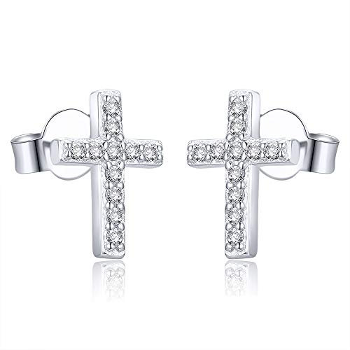 AoedeJ 927 Sterling Silber Ohrringe, Zirkonia Religiöse Kreuz Ohrringe Ohrstecker, Ohrringe MäDchen Kinder Ohrringe Schmuck Für Damen Und Herren (Stil 3)