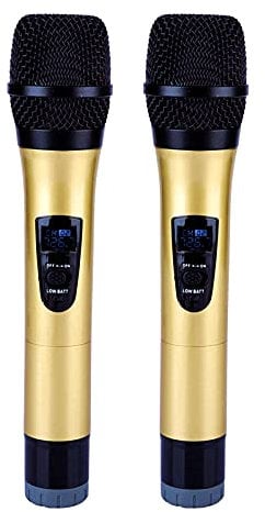 Garsent Wireless Microphone, Universal VHF Wireless Handheld Microphone with Receiver Portable Digital Wireless Microphone for Karaoke/Business Meeting(Gold)