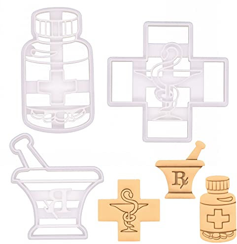 3er Set Apotheke Ausstechformen (Formen: Tablettenfläschchen, Mörser und Stößel und Apothekenzeichen), 3 Teile, Bakerlogy