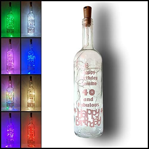 Mooseys Ltd Personalised Birthday Gift Light Up Wine Bottle Lamp, Earth Day, Bday, gift, Present 18th 21st 30th 40th 50th 60th