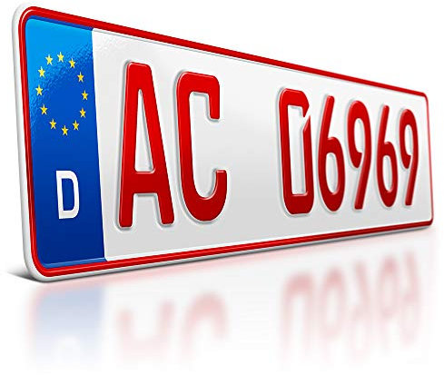 schildEVO 1 rotes Kennzeichen | Händler | Oldtimer | OFFIZIELL amtliche Nummernschilder | DIN-Zertifiziert – EU Wunschkennzeichen mit individueller Prägung | Autokennzeichen | DHL Versand