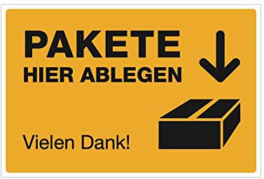 STEMPEL-FABRIK Paket ablegen-Aufkleber - Ablageort Pakete - Kennzeichnung für Paketabgabe - Kennzeichnung Paket-Ablegeort - Hinweisaufkleber - (Signalgelb) - (600x200x4)