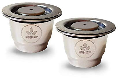 Moonizip Zéro Déchet - Capsules de café rechargeables en INOX compatibles avec Nespresso (2 capsules) + Ebook offert en français