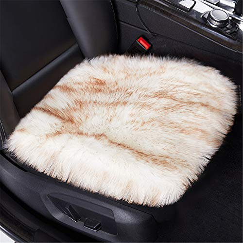 Plüsch Autositzbezug,Faux Lammfell Auto Sitzauflage,Winter Warme Sitzkissenbezug, Sitzbezug,Autositzkissen Abdeckung Modell Universal (Weiß Gelb,Vordersitzkissen)