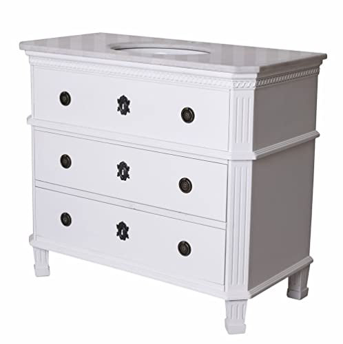 Palazzo frf116 Armoire de salle de bain avec lavabo en marbre vieilli Blanc vieilli 92 x 81 x 47 cm