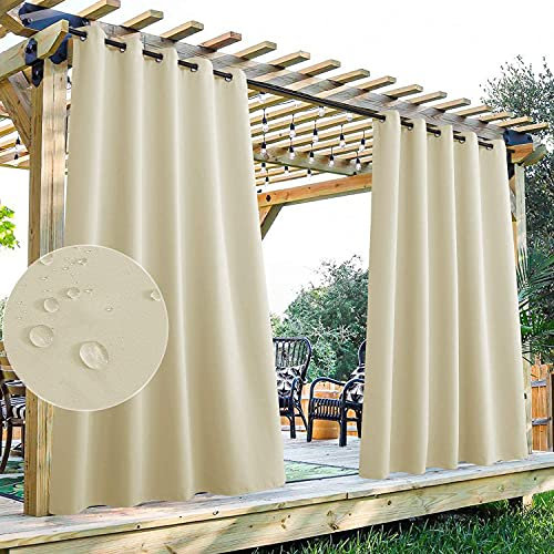 StangH Outdoor Vorhänge Extra Breit – Outdoor Wasserdicht Patio Vorhänge Ösen Top Verdunkelung Thermisch Isolierte Vorhänge für Pergola/Sonnenraum, Natur Beige, 70 Breite x 95 Länge 1 Panel