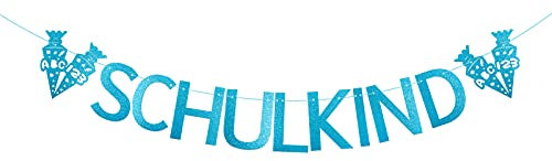 Schulkind Girlande Banner Hänge Deko für Schuleinführung Einschulung Schulanfang Schulstart Girland Dekoration Banner Schule Jungs Mädchen(Glitzer Blau)