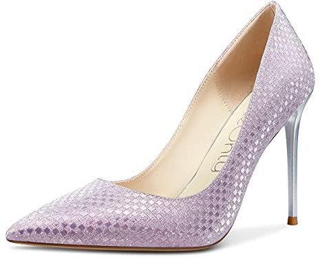NobleOnly Escarpins Femme Doublure en Cuir Confortable Aiguilles 10CM High Heels Rose Cristal Chaussures EU 42