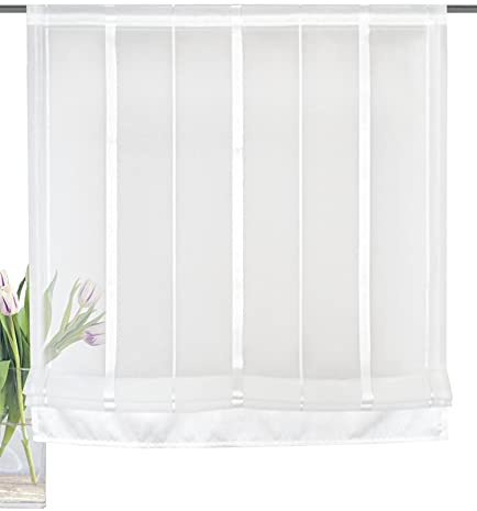 Home Fashion / Raffrollo aus Leinenstruktur, mit Längsstreifen, |ELIS| 069652-1007 | GRÖSSE 140 X 100 cm/WOLLWEIß
