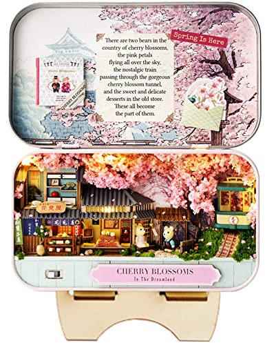 Spilay DIY Miniature Dollhouse Wooden Furniture Kit,Handmade Mini Iron Box theater Model,1:24 Scale Creative Doll House Toys for Lovers (Cherry Blossoms) Model Q07