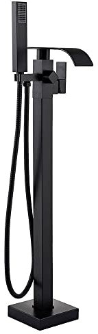 Huin Robinet de remplissage de baignoire Barthroom Robinet de douche de baignoire monté au sol Bec de cascade Mitigeur de baignoire autoportant avec pulvérisateur à main