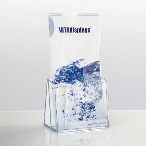 VITAdisplays 100 Stück Tisch-Prospektständer Flyerständer, Prospekthalter transparent, DIN Lang (DL)