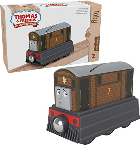Thomas & Friends Holzeisenbahn Spielzeugzug Toby Push-Along Holzmotor für Kleinkinder & Vorschulkinder ab 2 Jahren (Amazon Exclusive)