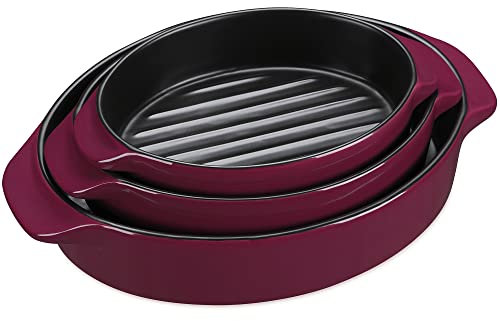 MALACASA, Series Bake.Bake, Stoneware Rectangular Baking Dish Set of 3 (7.5/8.5/10.5''), Table Baking Dish with Handles Ideal for Lasagne/Pie/Casserole/Tapas, Red
