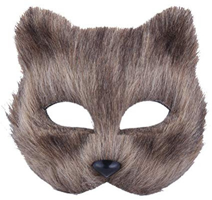 PRETYZOOM Masquerade Tiermasken Plüsch Fuchsmasken Halbgesicht Cosplay Kostümmasken Kostümzubehör für Halloween Carnival Mardi Gras Party Grau