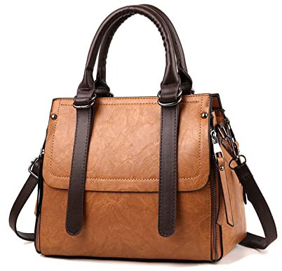 NICOLE & DORIS Sac à Main Vintage Sac Porté épaule Femme Sac à Bandoulière Léger Sac Fourre Tout Médium Sac Messenger Brun