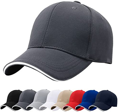 Baynetin Herren Baseballmützen, 100% Baumwolle 6 Pannels Plain Solid Color Hut, Pre-Curved Visor mit Sandwich. Einstellbare Atmungsaktiv Sommer Justierbarer Outdoor-Sportkappe (Dunkelgrau)