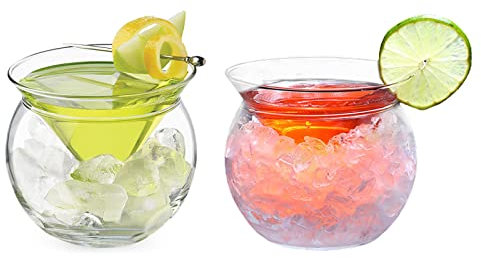 Firlar Lot de 2 verres à martini sans pied avec refroidisseur, élégants verres à cocktail avec bol de serveur, verres à martini en cristal pour Martini, vin, liqueur, cocktails, margarita
