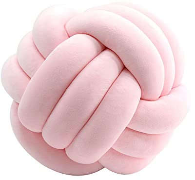 Edumov Oreiller à Boule De Noeud, Noeud Oreiller Boule en Peluche, Coussin Noeud Décoratif, Tissage Fait Main Coussin, Décoration D'intérieur pour Salon Chambre Canapé Voiture, Rose Pâle, 27cm