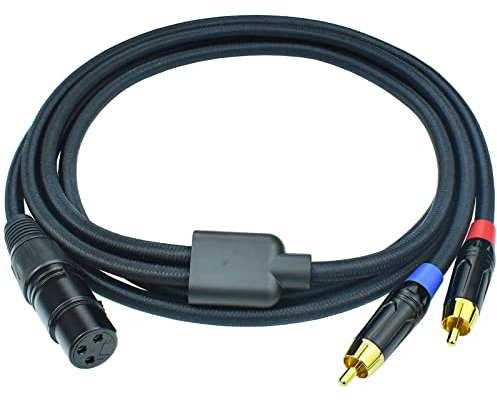 Ihurllu Cable divisor en Y RCA a XLR hembra, adaptador de cable de conexión de audio dual RCA a XLR de 3.3 pies, nailon trenzado resistente, blindado de cobre libre de ruido, para mezclador, monitor