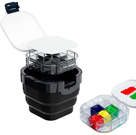 Caja de paleta transparente plegable para acuarela, aceite, acrílico, gouache con tapa (negro)