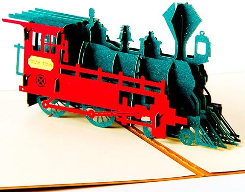 ENJOYPRO Zug Pop Up Karte, Geburtstagskarte, Vatertagskarte, 3D Handgemachte Karte Grußkarte mit Umschlag (3D-Zug, 1 Stück)