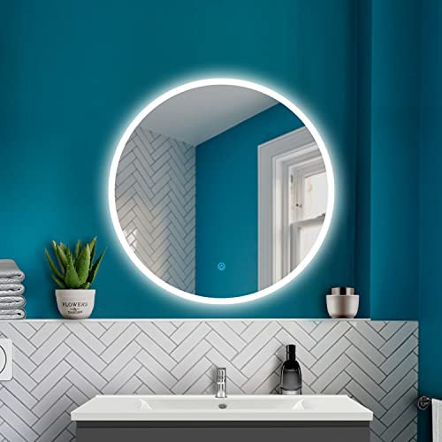 HAPAOSO Miroir de Salle de Bain Rond 70cm Miroir Mural LED + Anti-buée + Tactile + 6000K (lumière Blanche Froide)