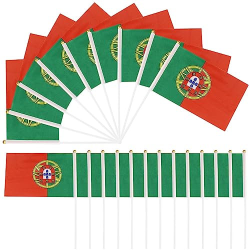 Lot de 20 mini drapeaux du Portugal - 14 x 21 cm - Bannière - Drapeaux nationaux de poche - Petits fanions sur bâtons pour événements sportifs, décorations de fête, coupe du monde de football