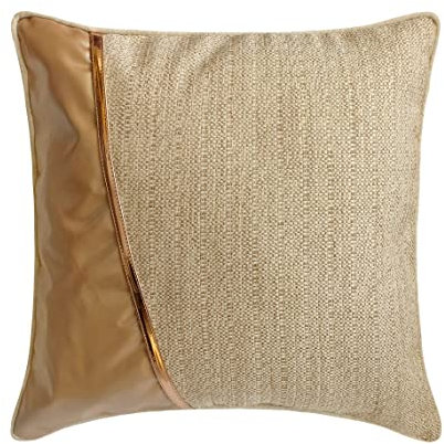 The HomeCentric Dekorativ Beige & Gold Kissen Überzüge, 2 Stück, 50x50 cm Jute & Kunstleder Kissen, Kissenhülle mit Patchwork, Leder & Jute, Einfarbig Kissen, Modern Kissen Überzüge - Acland