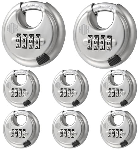 HOX Zahlenschloss, 4-stelliges Scheiben-Vorhängeschloss mit 3/8 Zoll gehärtetem Stahlbügel, 6,4 cm breiter Körper, schlüsselloses robustes Kombinationsschloss für Haspenriegel, Schuppen, Zäune,