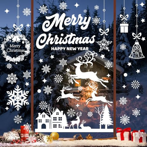 Fensterbilder Weihnachten Selbstklebend, 210 Stück Weihnachtsdeko Fenster, Fensterdeko Weihnachten, Weiß Fenstersticker Weihnachten PVC, Fensterbild Weihnachten für Winter Fenster Weihnachten Deko
