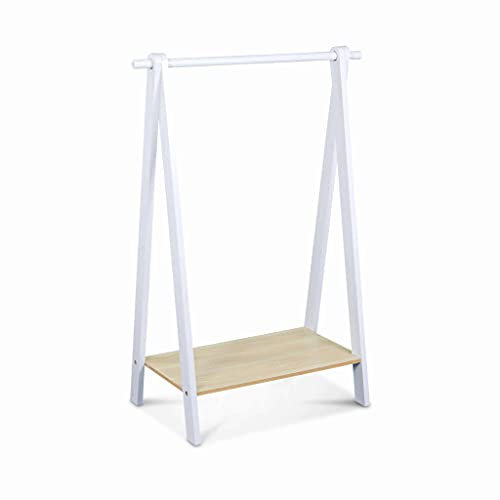 Alice's Home - Penderie Enfant en Bois Massif en pin Naturel Blanc - Tobias - 70X100CM. étagère Basse. Portant Style scandinave. 4 Pieds. 4.3kg