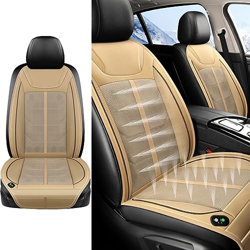 NAIRE Housse de Siège Réfrigération pour Tesla Model 3 Model S Model X,Ventilé Protection de siège Respirante 12V Cooler Coussin,A/Beige-A/Single Block