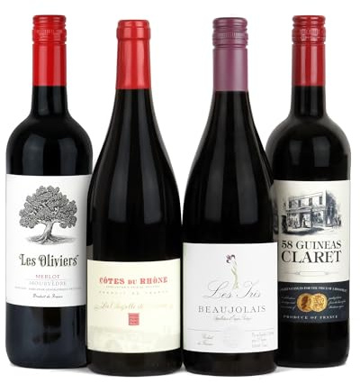 French Red Wine Regions Mixed Selection | Case of 4 Stunning French Red Wines | 75cl Bottles from Bordeaux, Rhône, Beaujolais and Roussillon | Gifts for Wine Lovers