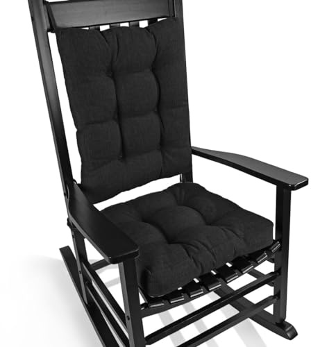 BUYUE Chair Cushion Set for Rocking Chair, Back Pillow & Seat Cushion with Ties, Original Woven Fabric Non-Slip Chair Pads for Elderly Sitting, Black