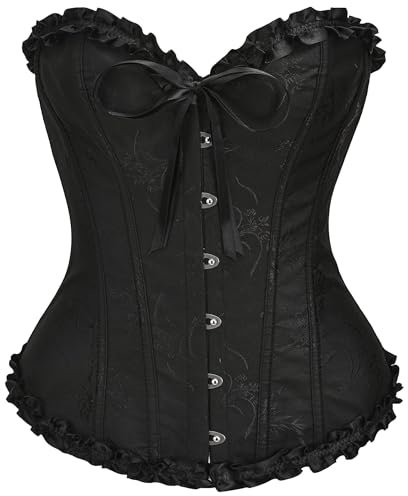 SZIVYSHI Damen Vollbrust Corsage Korsett Top Gothic Vintage Corsagen Bustier Corsette - Schwarz Schönheit - S