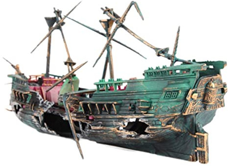 XJKLBYQ Schiffswrack -Aquariumdekoration Ornament, Fischtank -Ornamente Schiffswrack -Dekor, versunkenes Schiff für Süßwassersalzwassertanks (Farbiger Schiffbauer)