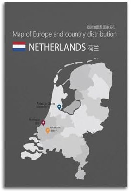 WALSFK Poster mit Landkarte Europa, Niederlande, dekorative Leinwand, Familie, Schlafzimmer, Kunstwerk, Bild, Gemälde, 30 x 45 cm